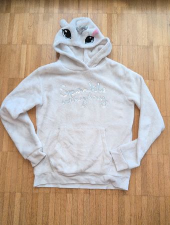 Kapuzenpullover Mädchen Grösse 146 Weiss Flauschig 