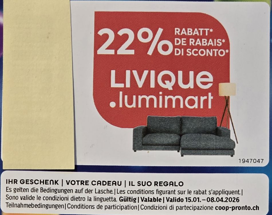 Bon 22% Rabatt LIVIQUE/LUMIMART gültig bis 08.4.2026 (Neu (gemäss ...