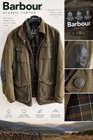 Barbour Ogston Wax Jacket Classic Tartan Oliv Gr. L