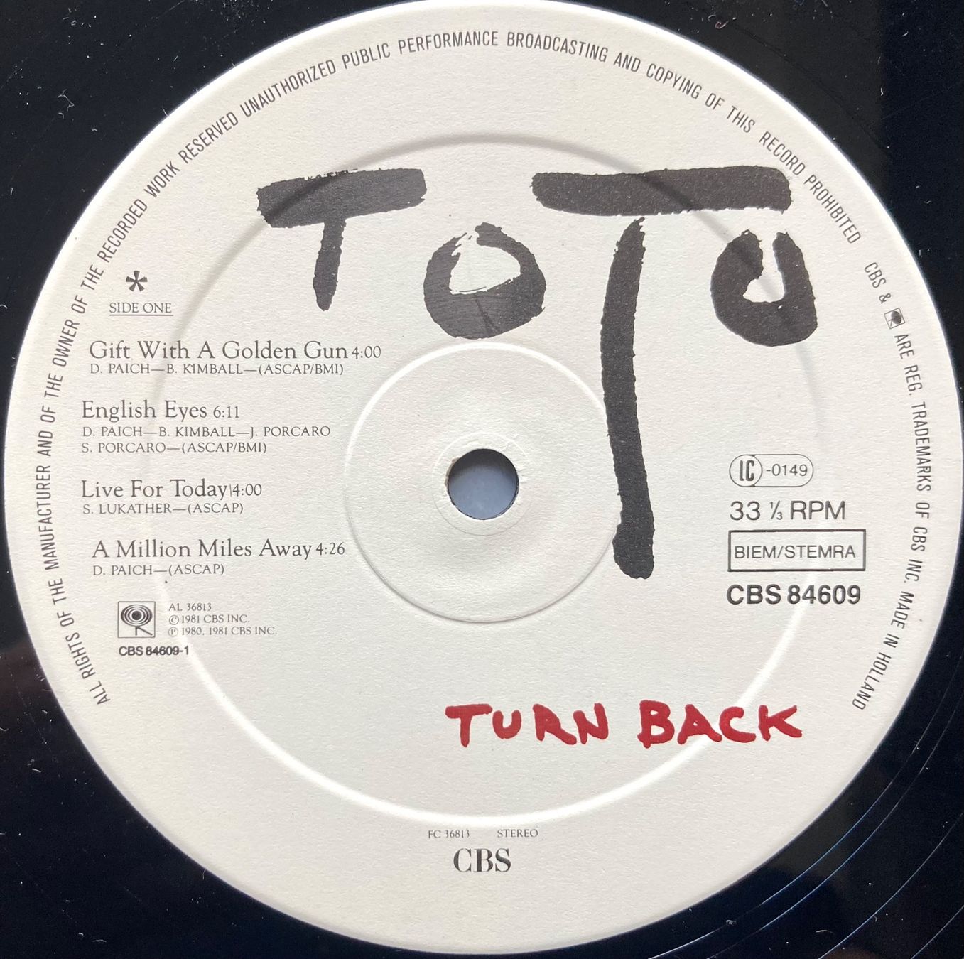 Schallplatten: TOTO - TURN BACK – Gebraucht aus Poliez-Pittet von Newtown-Records 3