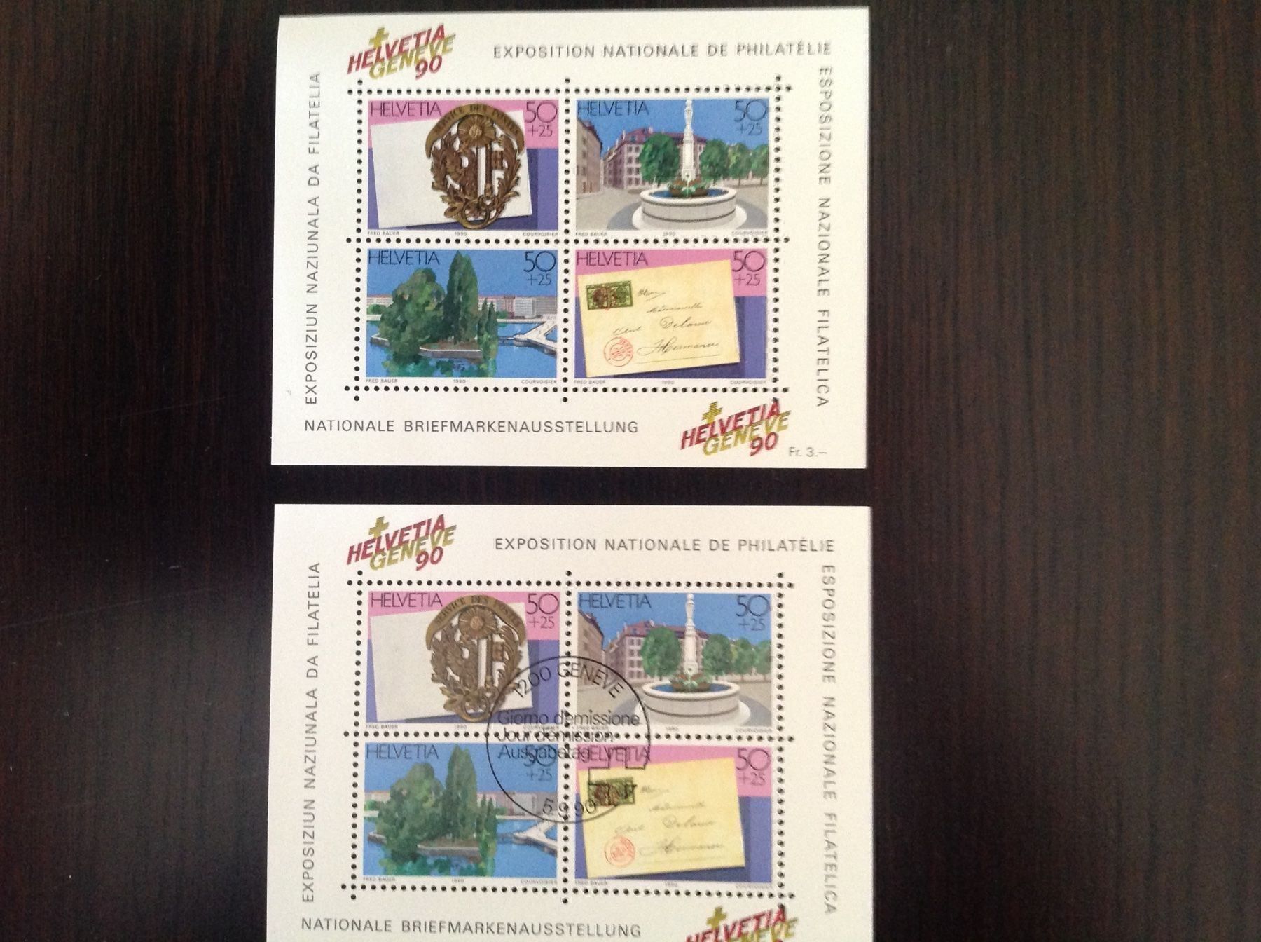 Tutti i francobolli: 2 x  Block 1990 Helvetia Geneve – Usato da Horw venduto da Luki49