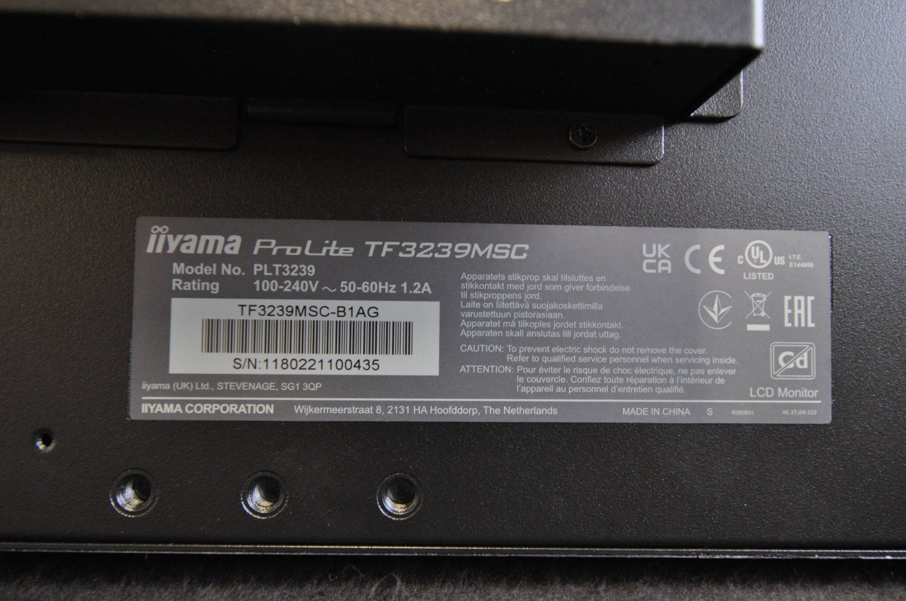 Iiyama Monitor: iiyama ProLite TF3239MSC-B1AG Open Frame Touch Monitore 32" – Usato da Burgdorf venduto da WHITELIGHT3400 4