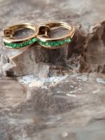 Creolen Ohrschmuck mit grünen kleinen Steinen Gold 375
