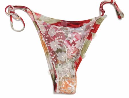 Slip bikini floreale con fiori e paillettes