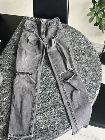 H&M Skinny Jeans Damen Gr. 32 Grau Destroyed Look