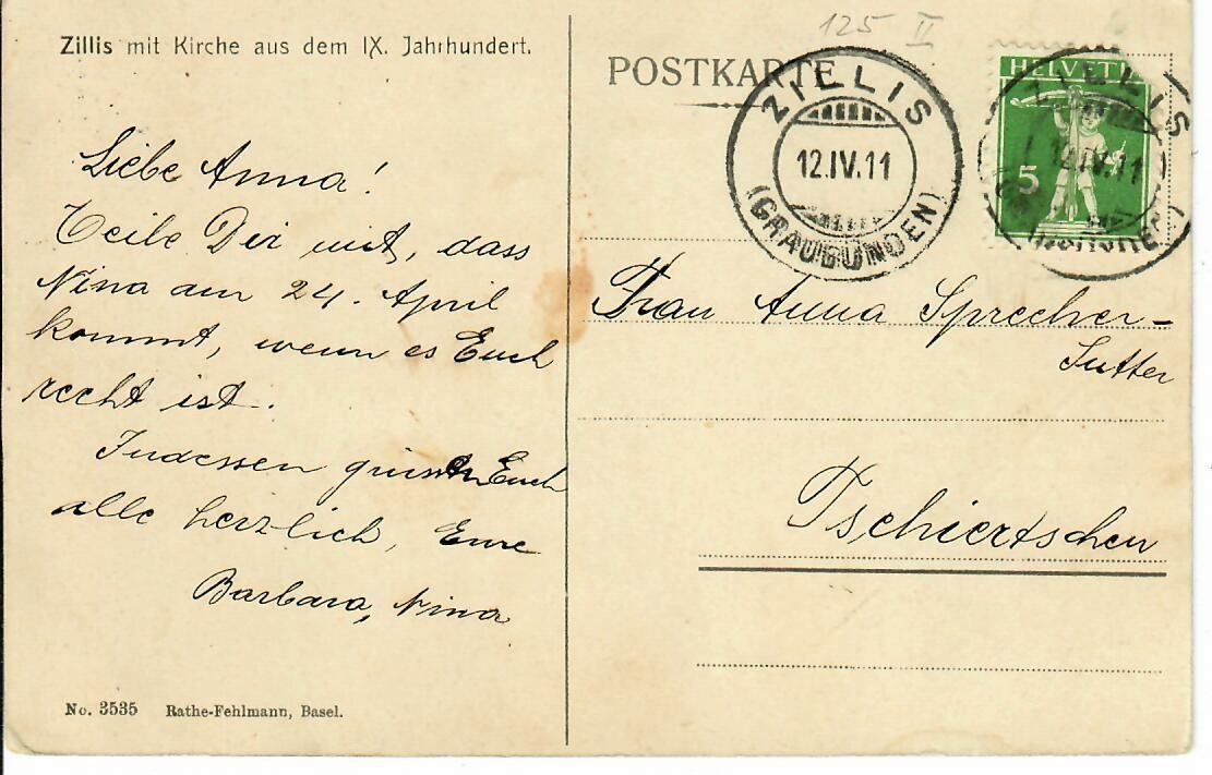 Cartoline postali: Zillis  1911 – Usato da Hochdorf venduto da Ziegel-16 1