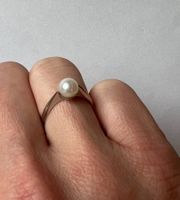 Bague ancienne en or blanc 18ct et perle de culture XS-S