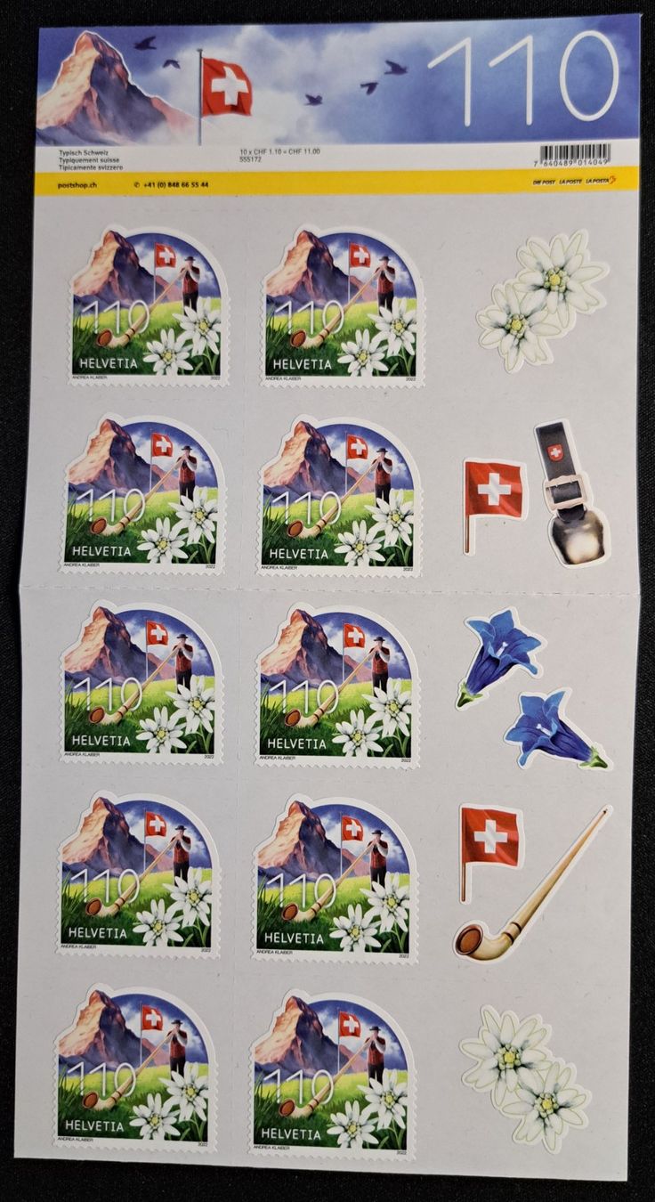 Tutti i francobolli: 10ner Bogen Typisch Schweiz postfrisch – Usato da Unterägeri venduto da PhilatelieStudiger