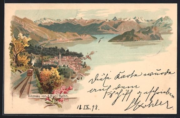 Cartoline postali: Litho Vitznau, Panoramablick von der Rig – Usato da Berlin venduto da bartko-reher
