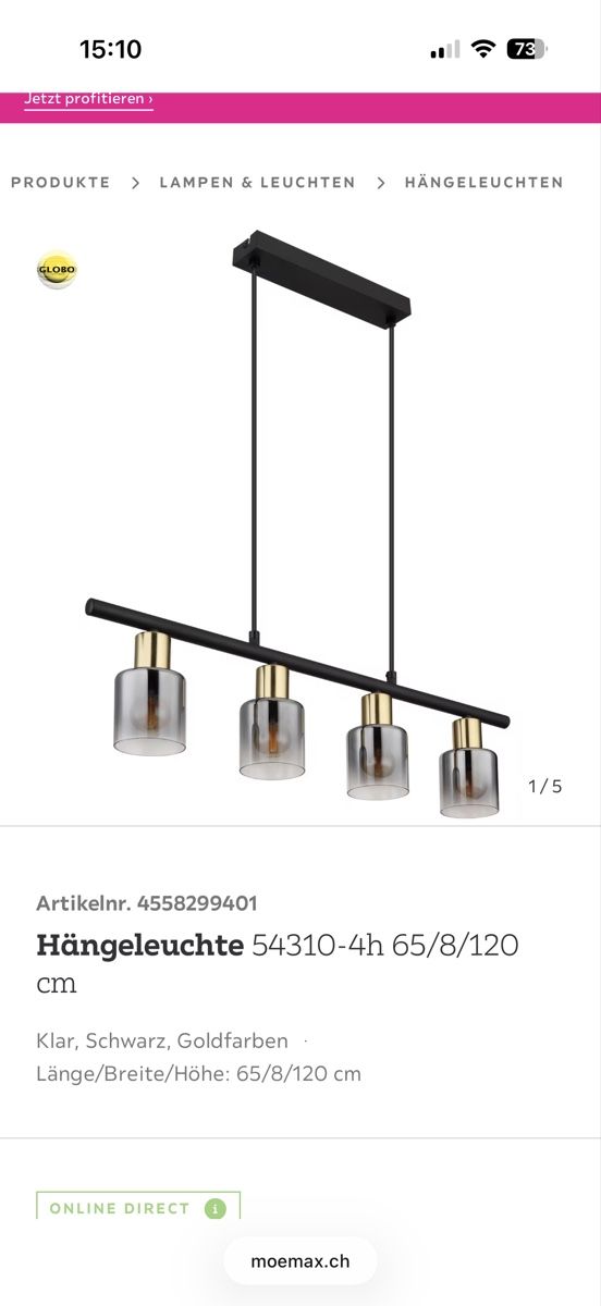 Lustres & lampes de plafonds: Hängeleuchte 65/8/120cm. NEU✅ – Neuf avec emballage d'origine à Brügg BE par tv5_78gq