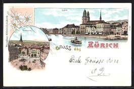 Litho Zürich, Paradeplatz, Teilansicht 