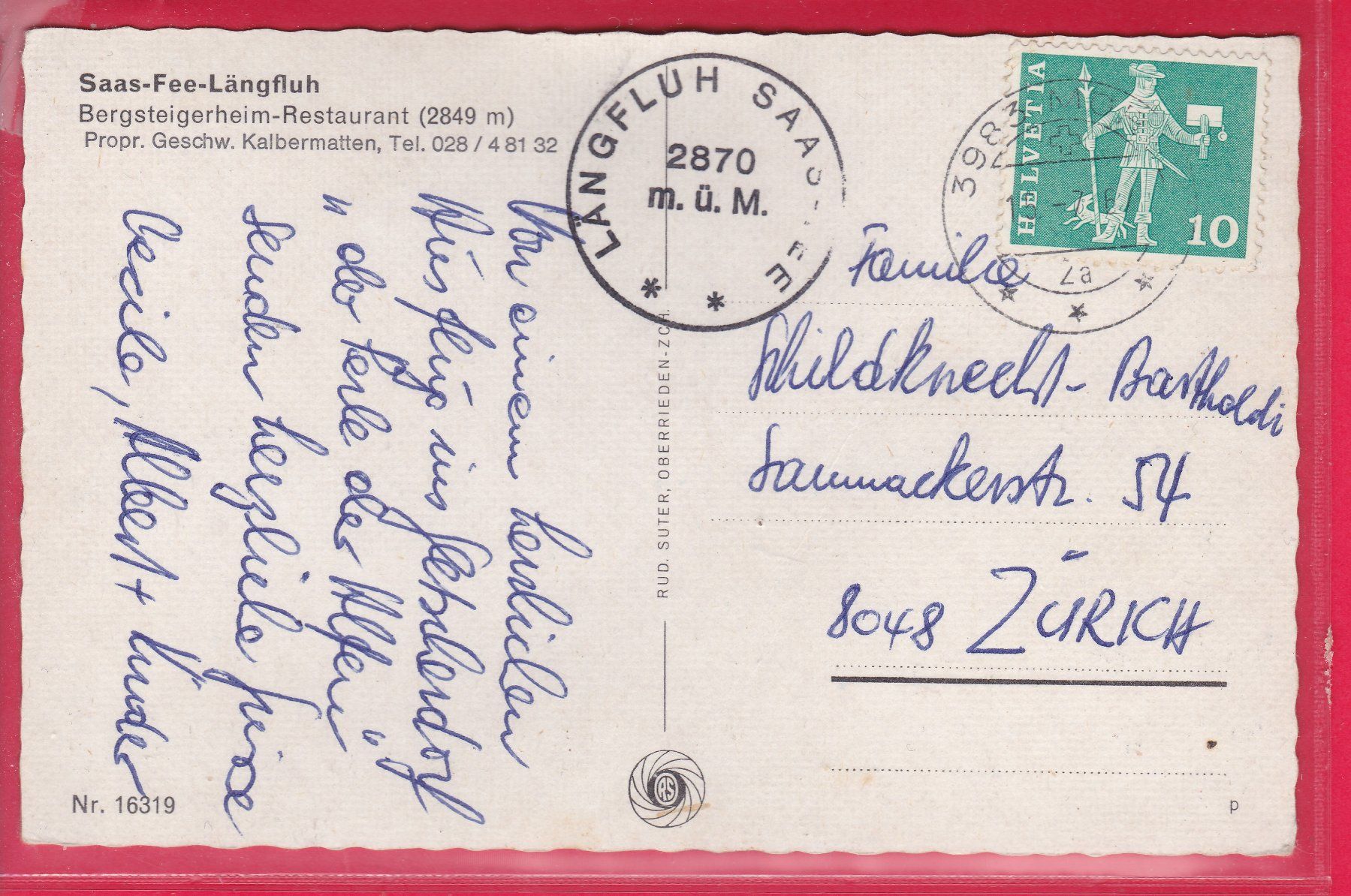 Cartoline postali: SAAS-FEE-LÄNGFLUH, 7.6.1971 – Usato da Oberrieden venduto da Gebirgsstelze 1