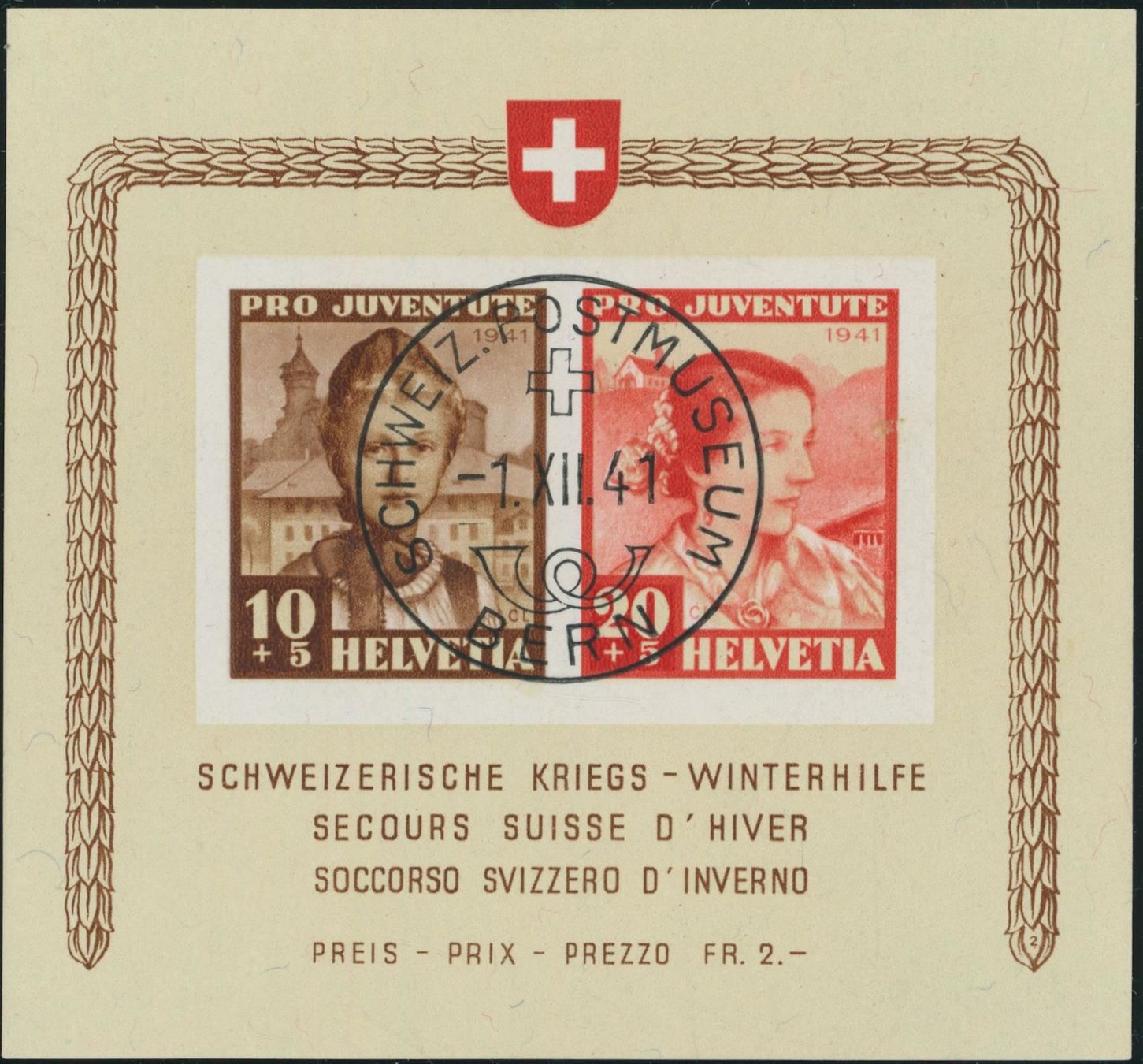 Tutti i francobolli: 1941 - Pro Juventute - Block - ET Voll – Usato da Schindellegi venduto da leecollect