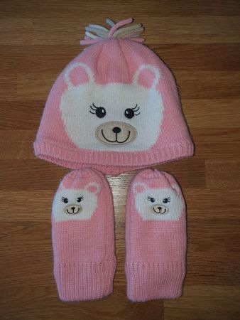 Rosa Winter Set Gr. 48, Mütze & Fäustlinge, Top Zustand!