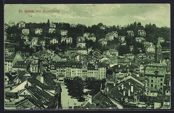 Cartoline postali: AK St. Gallen, Ortsansicht mit Rosenberg – Usato da Berlin venduto da bartko-reher