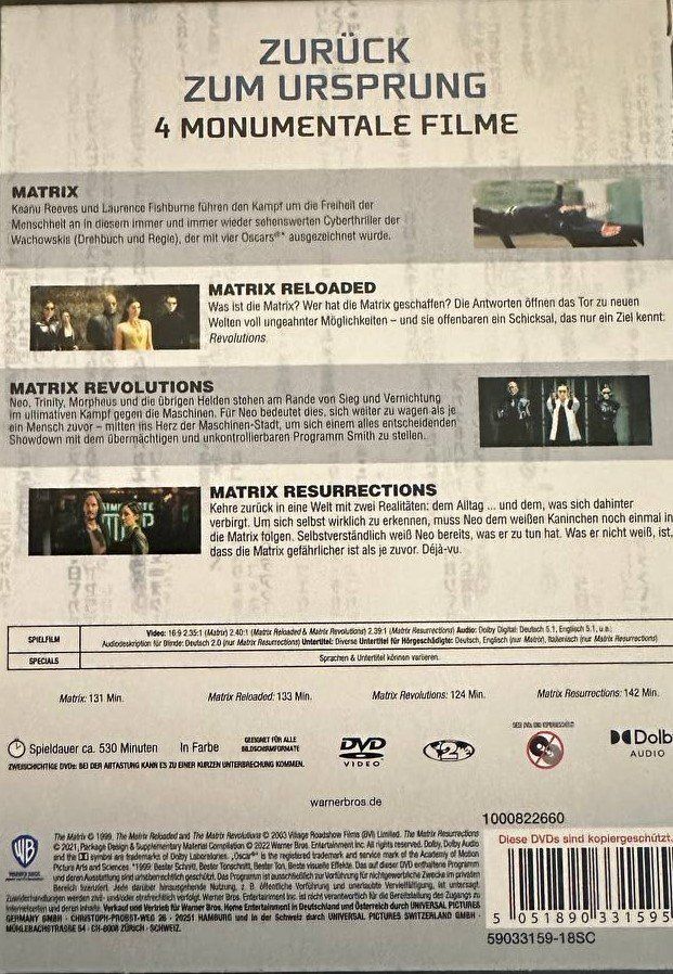 Tutti i DVDs: Matrix 4-Film Deja Vu Collection DVD – Usato da Beringen venduto da Mantafisch1 1