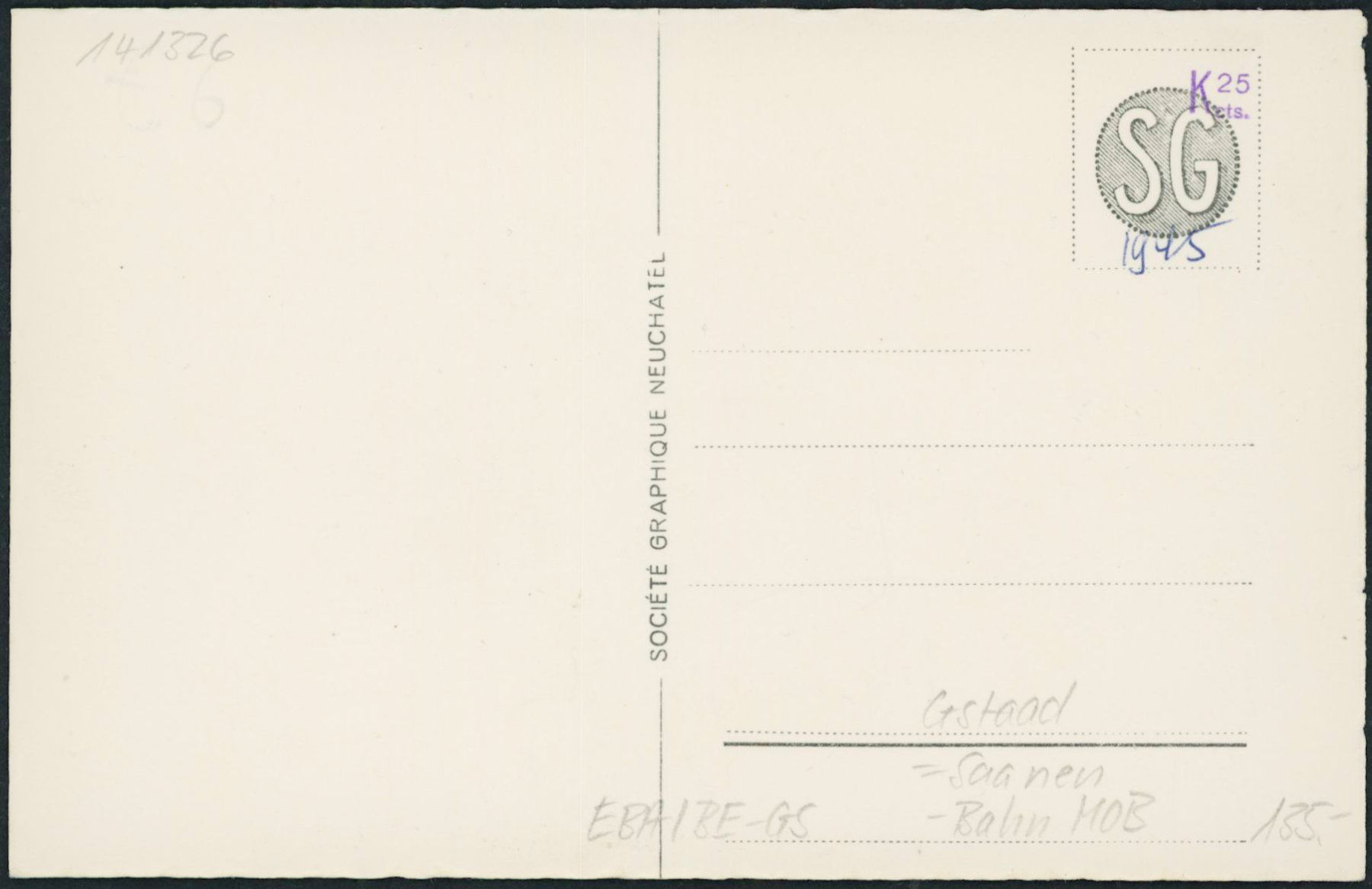 Cartoline postali: BE Gstaad - Bahn MOB - Saanen – Nuovo (secondo la descrizione) da Schindellegi venduto da Jonathan77 1