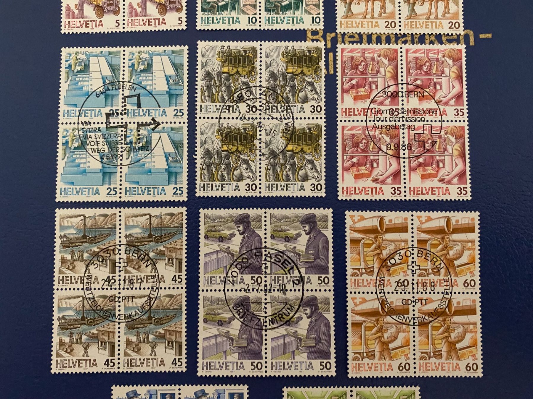 Alle Briefmarken: Schöne gestempelte viererblock,Postbeförderung – Gebraucht aus matten b. interlaken von jfran17 2