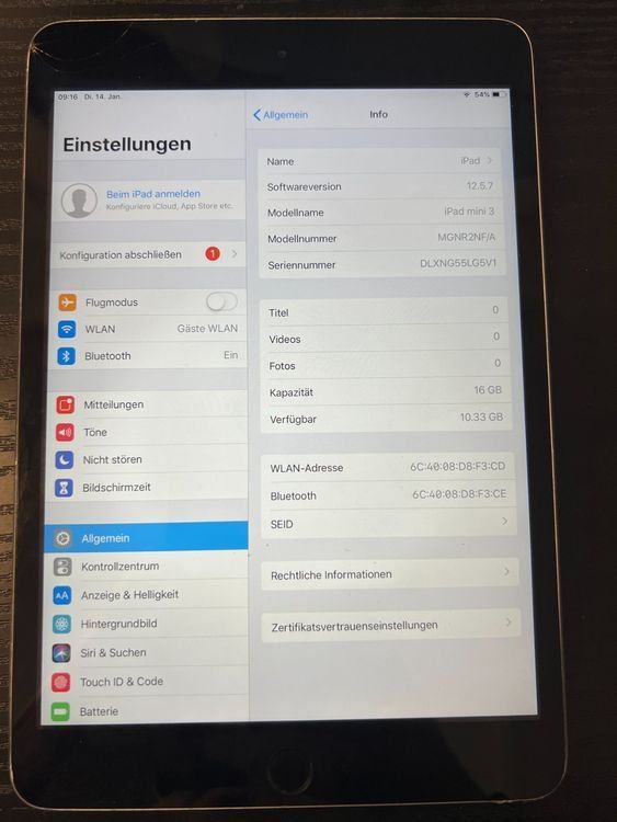 Apple Tablet PC: iPad mini 3 Schwarz 16 GB Displaybruch#9 – Usato da Rotkreuz venduto da Quickseller-Pro 1
