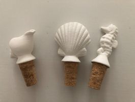 3 Weinflaschen-Verschlüsse Kork, Keramik, Sommer Deko
