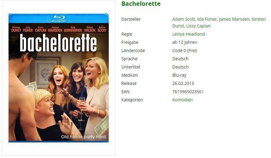 Tutti i DVDs: Bachelorette (Blu-Ray) – Usato da Buchrain venduto da Sssschaller