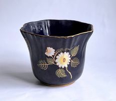BLUMENÜBERTOPF*ECHT KOBALT BLUE/GOLD FLORAL*HANDGEMALT*****