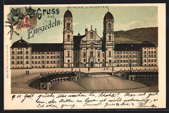 Cartoline postali: Litho Einsiedeln, Kirche und Kloster, Bl – Usato da Berlin venduto da bartko-reher