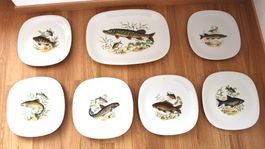 Vintage Fisch- Service mit realistische Fischmotive,