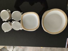 Geschirr Set Goldrand weiss gebraucht gut erhalten
