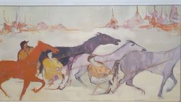 Wunderschönes Oelbild "Trabrennen Arosa"
