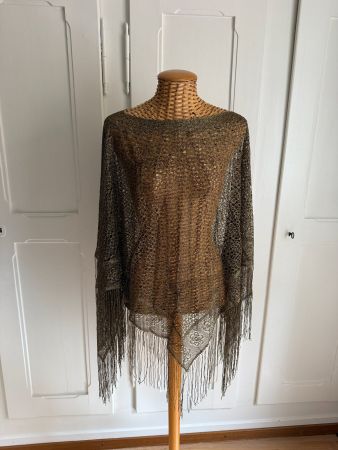 TABLOID - Poncho gold-schwarz mit Fransen