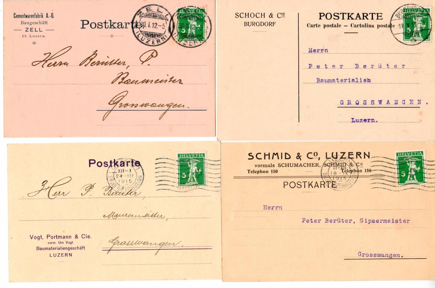 Tutti i francobolli: 4 Postkarten – Usato da Wolhusen venduto da Curver9