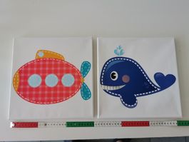 2 Kinderzimmer Bilder U-Boot und Wal 30x30 cm Wanddekoration