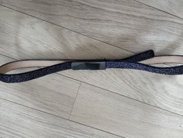 Ceinture fine à perles foncées & boucle argentée - él