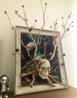 3 D Bild mit Totentkopf und Wurzelbaum-Rosen