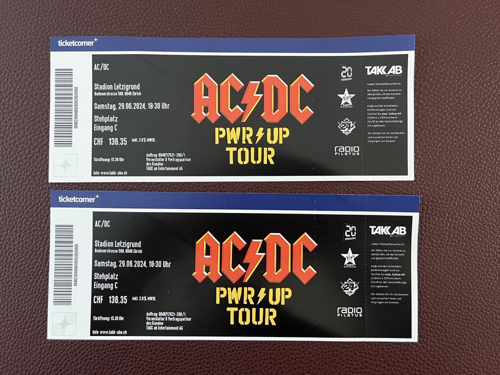 2 x AC/DC Stehplatz Tickets Zürich 29. Juni 2024 Kaufen auf Ricardo