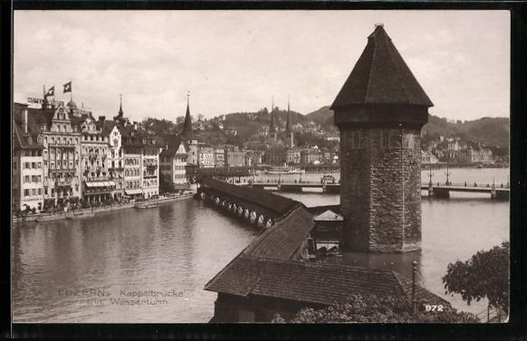 Ansichtskarten: AK Luzern, Kappelbrücke mit Wasserturm – Gebraucht aus Berlin von bartko-reher