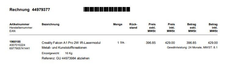 Creality Imprimante 3D: Creality Falcon A1 Pro 2W IR-Lasermodul – D'occasion à Reinach BL par Mr.Kitchentiger 1