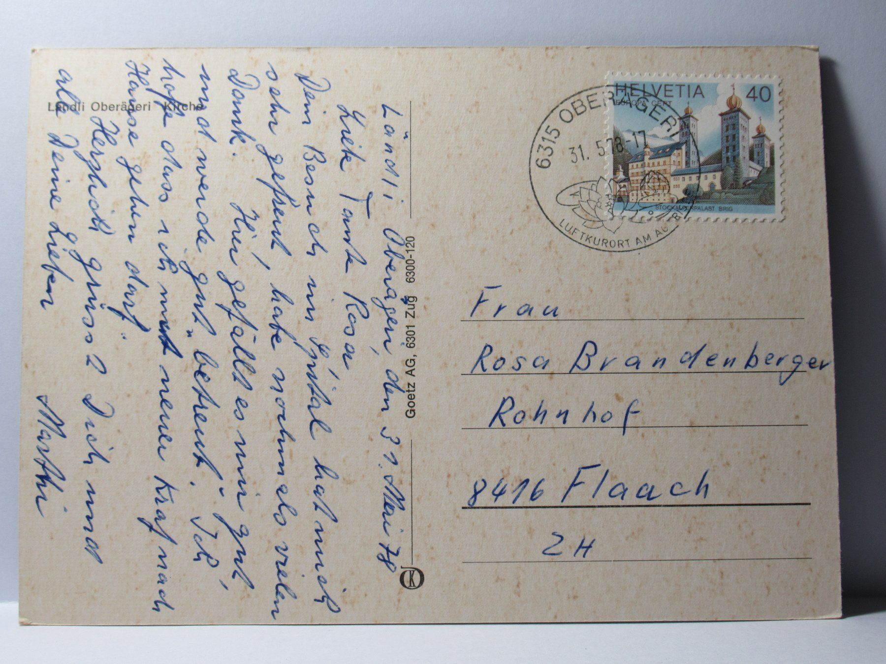 Cartoline postali: Landi - Oberägeri , Kirche – Usato da Grenchen venduto da Bluemchen1900 1