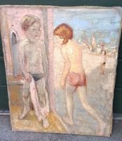 Gemälde Kinder am Strand, Öl auf Leinwand, ca. 1920/30