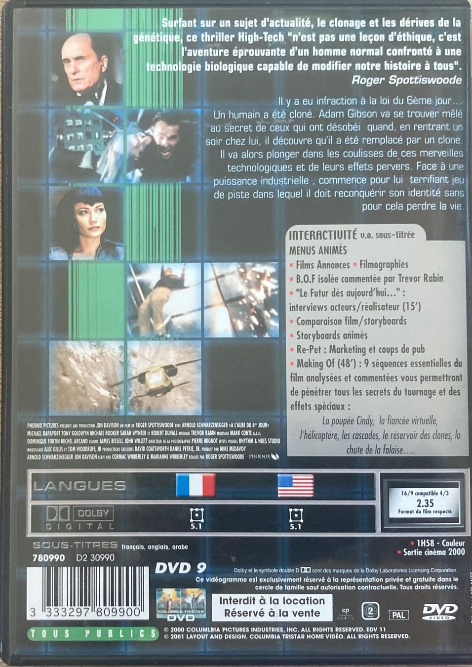 Tous les DVDs: A L'AUBE DU 6 EME JOUR – D'occasion à Poliez-Pittet par Newtown-Records 1