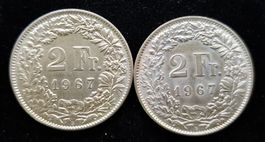 2Fr. 1967 unz-stgl. 835/1000 Silber