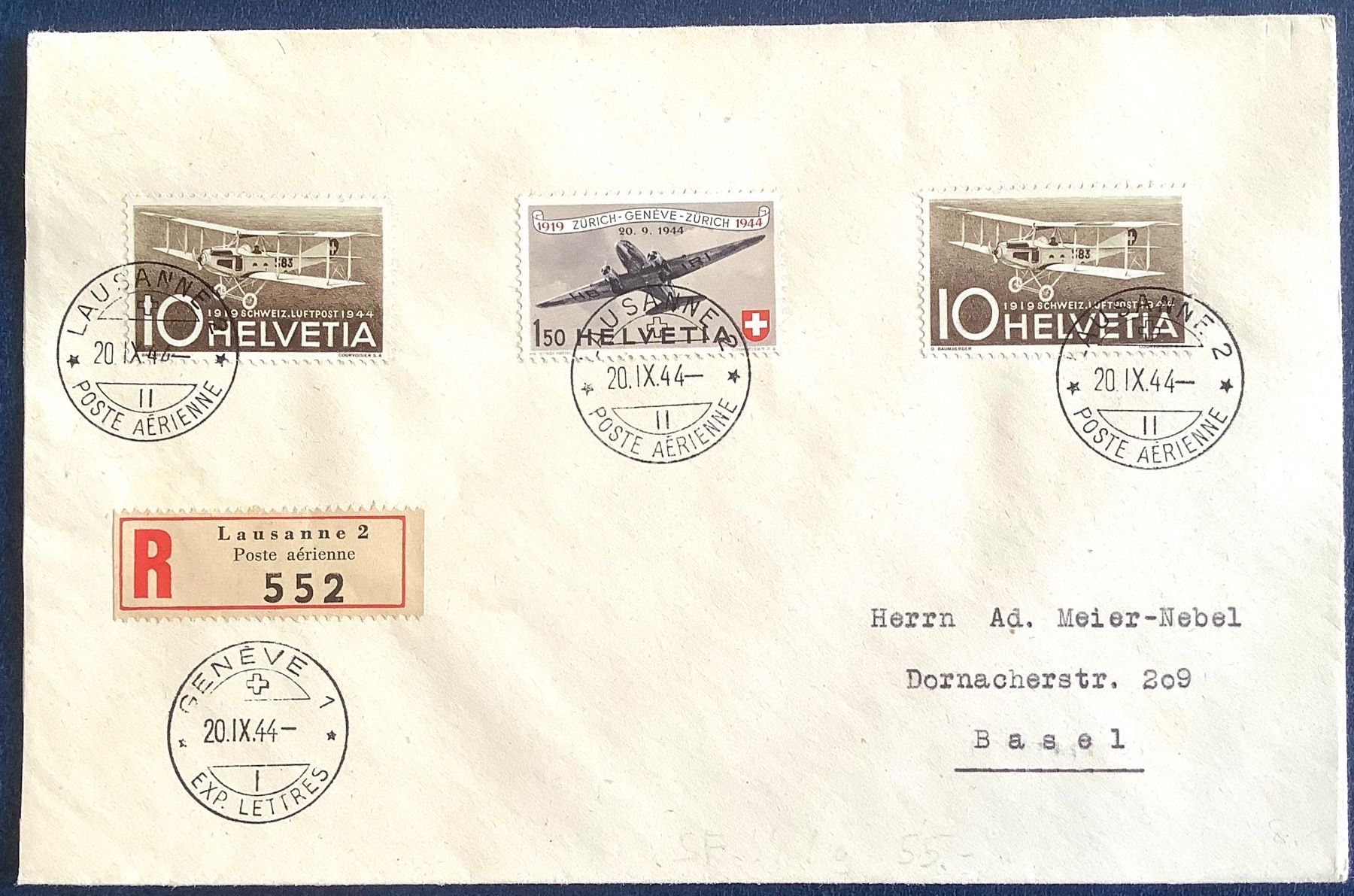 Tutti i francobolli: 1944 / R - Brief / Flugpost - Lausanne - Basel – Usato da Liestal venduto da Skunk02