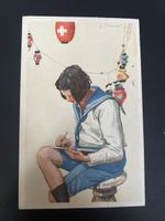 Carte postale fête nationale, garçon et lampions, 1925