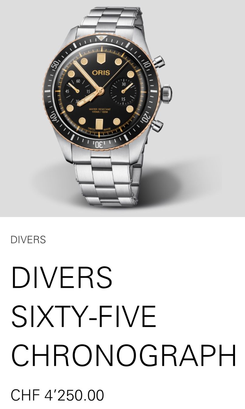 Oris Orologi: ORIS Divers Sixty-Five Chronograph 43mm – Usato da Bettingen venduto da Siobhan02 4