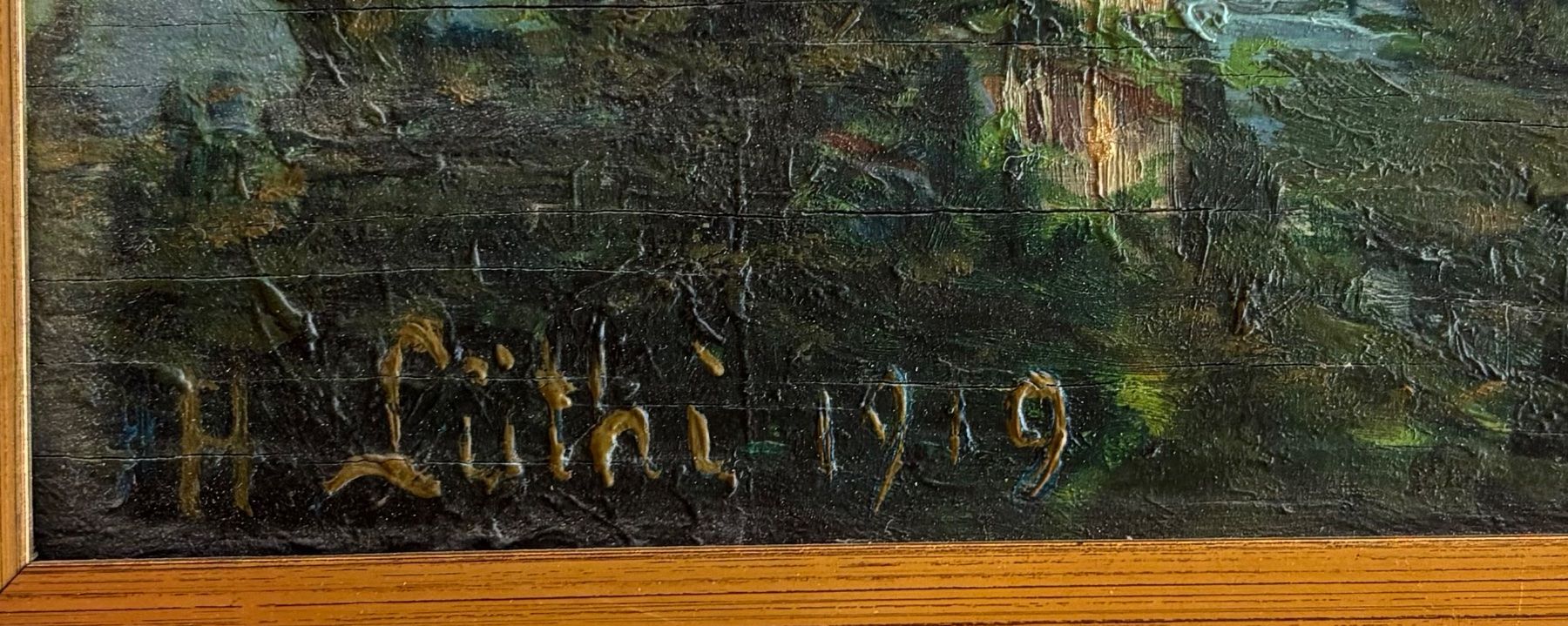 Dipinti: H. Lüthi, Schweizer Landschaft, 1919, wunderschönes Ölbild – Usato da Frauenfeld venduto da Merk52 2