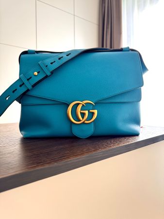 GUCCI Calfskin GG Marmont Schultertasche türkis, wie neu!