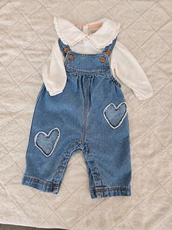 Baby Outfit Jeans Overall mit Shirt weiss Grösse 68