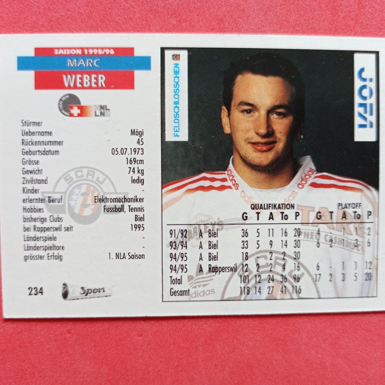 Carte collezionabili: Marc Weber - RAPPERSWIL - 1995/96 – Usato da Dübendorf venduto da kb86_MOVIE 1