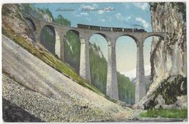 Albulabahn.     Landwasser - Viadukt mit Dampflokomotive